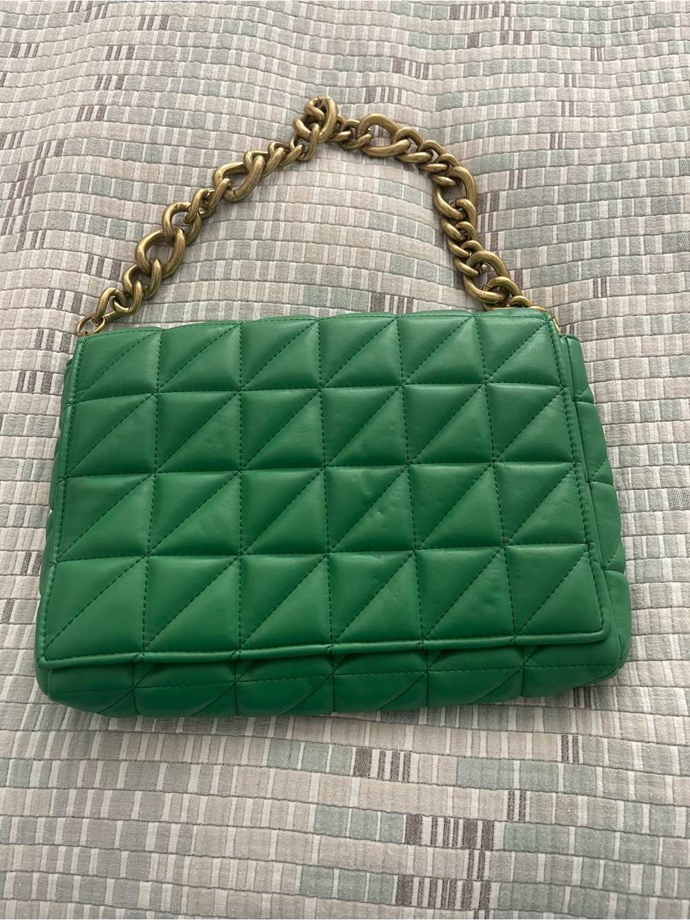 Zara Quilted Green Shoulder Bag with Gold Chain Strap